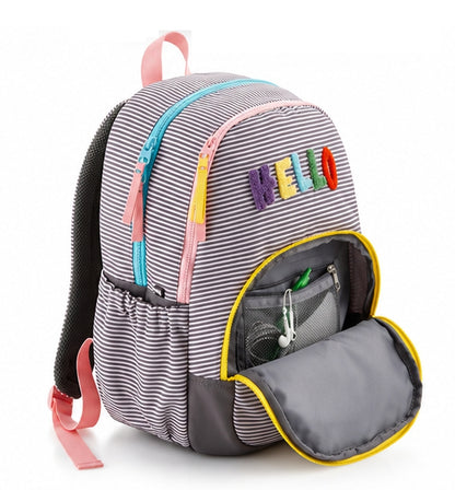 Mochila Miquelrius 'Hello' con doble cremallera, gris de rayas - 28 x 16 x 40 cm (24 litros)