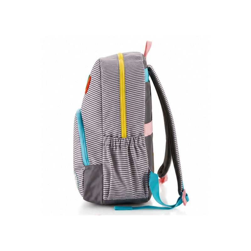 Mochila Miquelrius 'Hello' con doble cremallera, gris de rayas - 28 x 16 x 40 cm (24 litros)