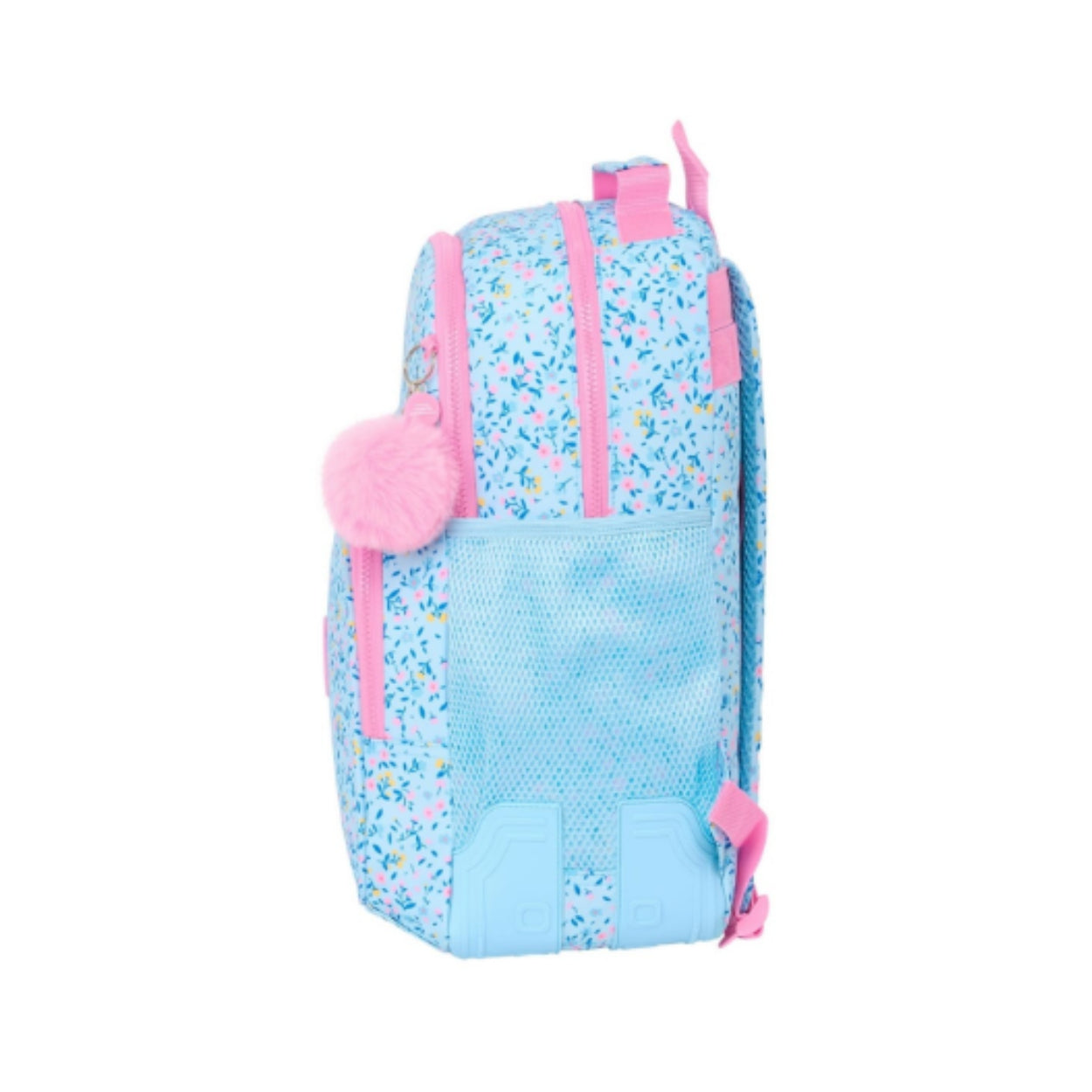 Mochila escolar Vicky 'Paraíso' | SAFTA - Mochila triple compartimento, 42 cm, adaptable a carro, modelo celeste con estampado floral // Ref: 612536773