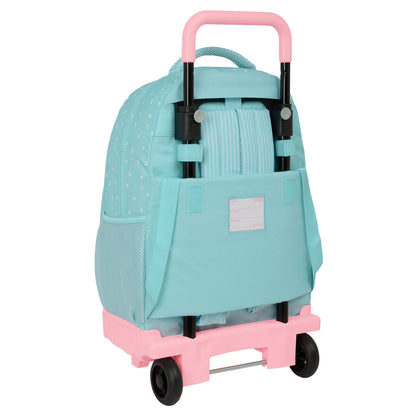 Mochila carro Butterflies  MOOS - Mochila con carro de 2 ruedas, doble compartimento, decorada con mariposas de lentejuelas, color celeste, fabricada con materiales reciclados // Ref: 62349918