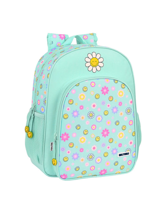 Mochila escolar Smile World Summer Fun | SAFTA - Mochila Junior, 38 cm, color verde agua, adaptable a carro // Ref: 3052341