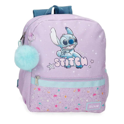Mochila escolar infantil Stitch Lovely | JOUMMA BAGS - Mochila malva estampada, bolsillo plano frontal y principal con cierre cremallera, 23x28x10cm // 3162241