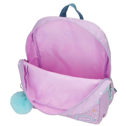 Mochila escolar infantil Stitch Lovely | JOUMMA BAGS - Mochila malva estampada, bolsillo plano frontal y principal con cierre cremallera, 23x28x10cm // 3162241