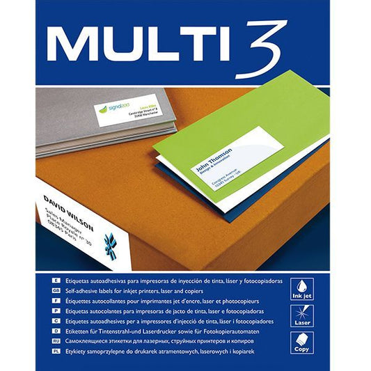 Apli Etiquetas Multi3 adhesivas multifunción, paquetes con 100 hojas A4, diferentes modelos, aptas para fotocopiadoras, inyección y láser, papel adhesivo alta calidad