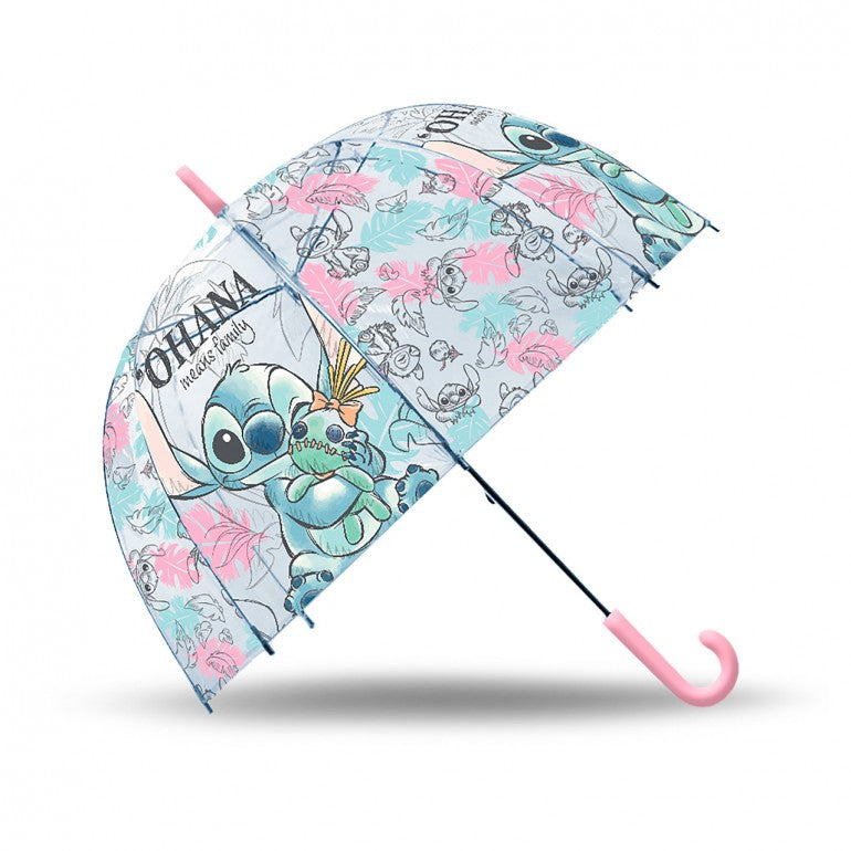 Paraguas infantil Lilo & Stitch, multicolor | EUROKIDS - Paraguas manual estilo campana, transparente, mango rosa // Ref: 202406128