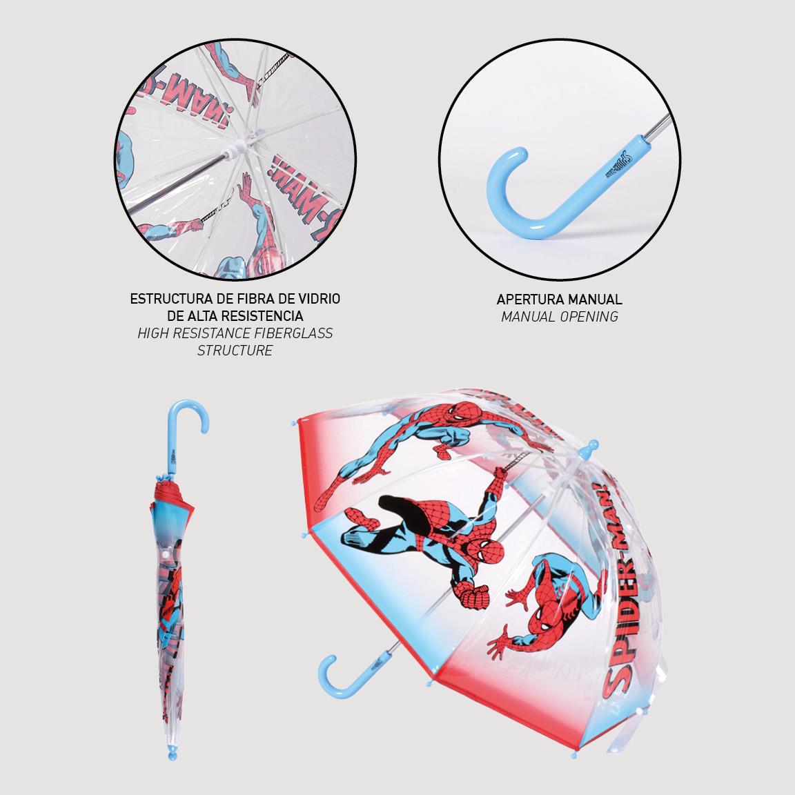 Paraguas Spider-man infantil | CERDÁ - Paraguas manual POE burbuja, transparente, oficial de Marvel // Ref: 2400000715