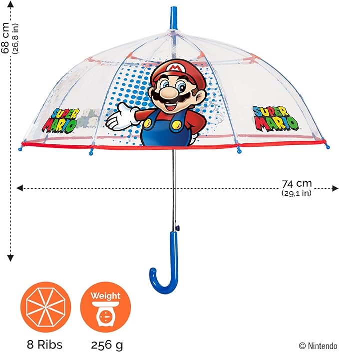 Paraguas Infantil Super Mario | PERLETTI - Paraguas infantil con licencia oficial, transparente