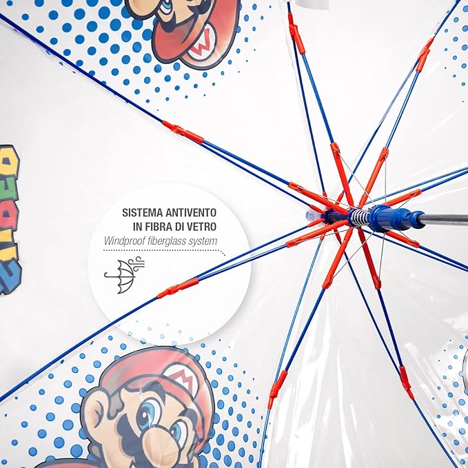 Paraguas Infantil Super Mario | PERLETTI - Paraguas infantil con licencia oficial, transparente