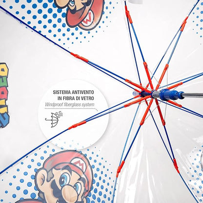 Paraguas Infantil Super Mario | PERLETTI - Paraguas infantil con licencia oficial, transparente