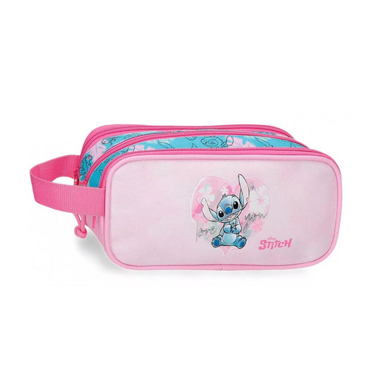 Portatodo Stitch 'Heart', oficial Disney | JOUMMA - Portatodo triple con asa lateral, cierre cremallera, rosa // Ref: JOUM610078407070