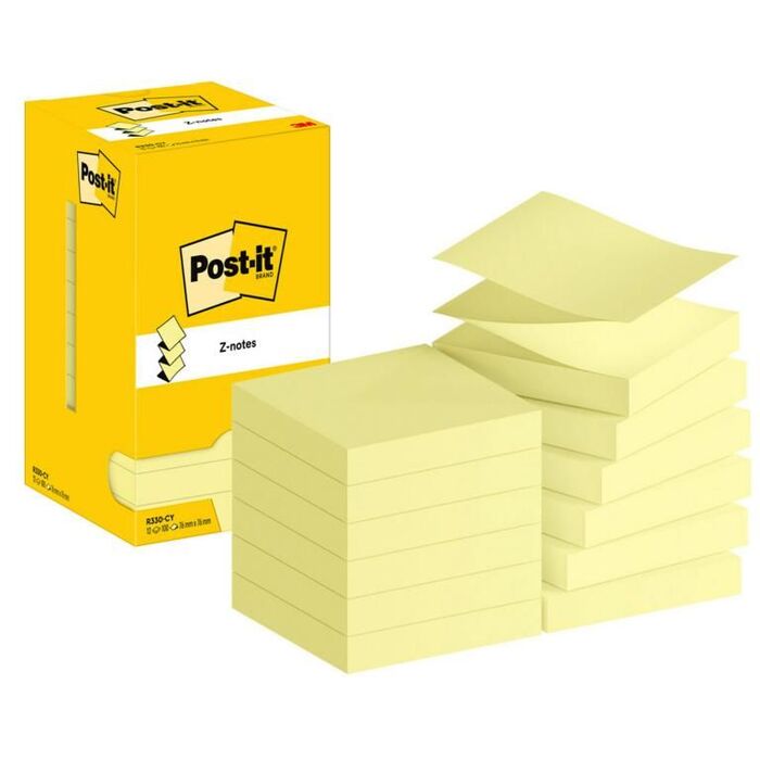 Notas Adhesivas | Marca Post-it original, pack de 12 tacos (100 unidades total), 76 x 76 mm, quita y pon - REF: R330-CY