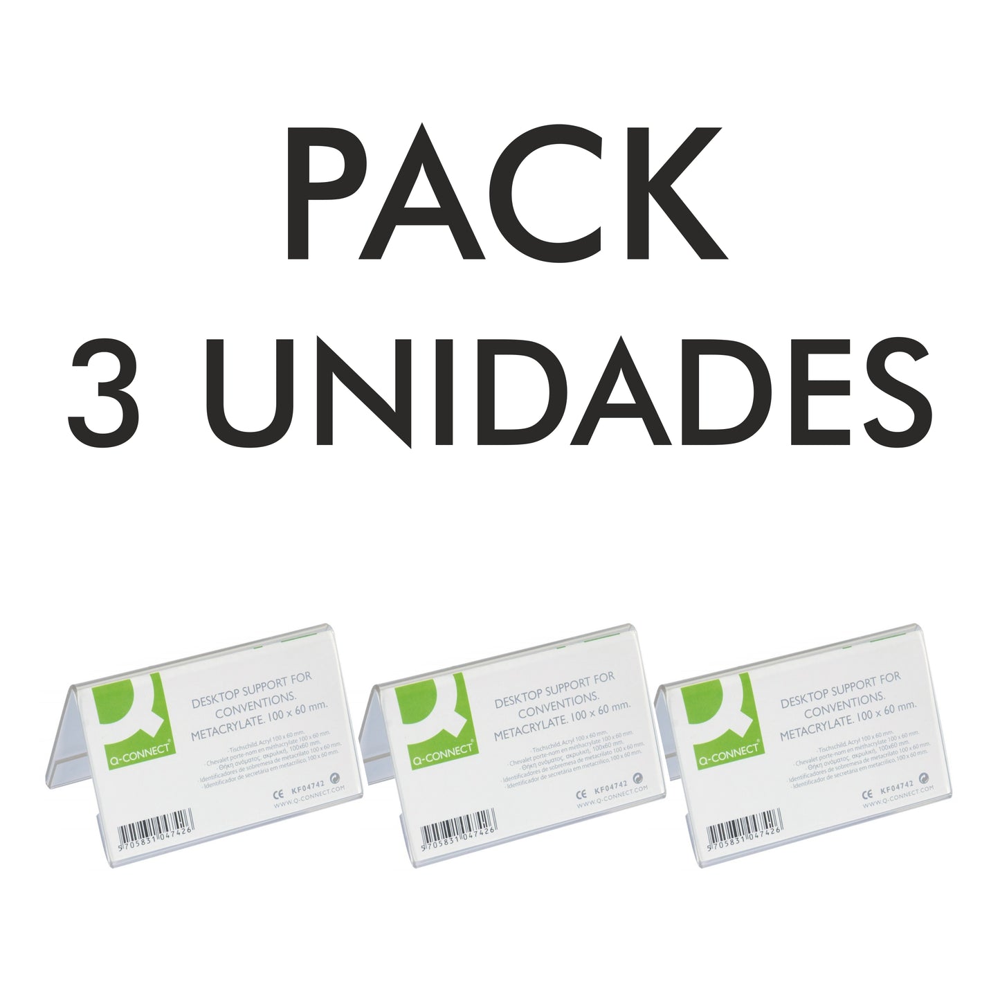 Pack Identificador de sobremesa y secretaría (3 unidades) | Q-Connect - Identificador de metacrilato transparente, doble cara, 100 x 60 cm - REF: KF04742