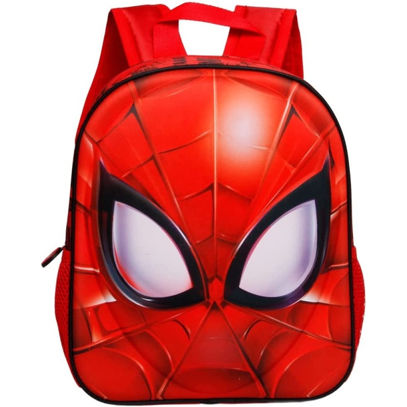 Mochila Spiderman guardería 3D | KARACTERMANIA - Mochila preescolar, 31 cm, relieve frontal de la máscara de Spiderman, hombreras acolchadas, asa superior de transporte // Ref: LCDF19312