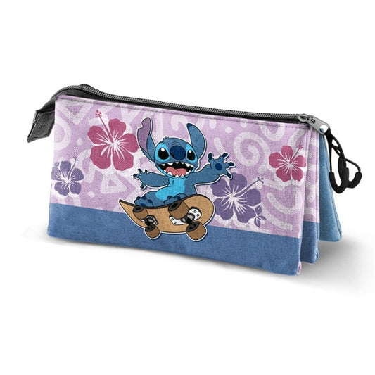Portatodo, estuche , plumier , Triple cremallera , Skate Lilo y Stitch