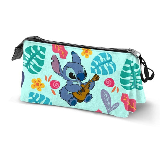 Portatodo de triple cremalleras,  LILO Y STITCH TRIPLE GUITAR, Medidas: 23x11x8 cm.