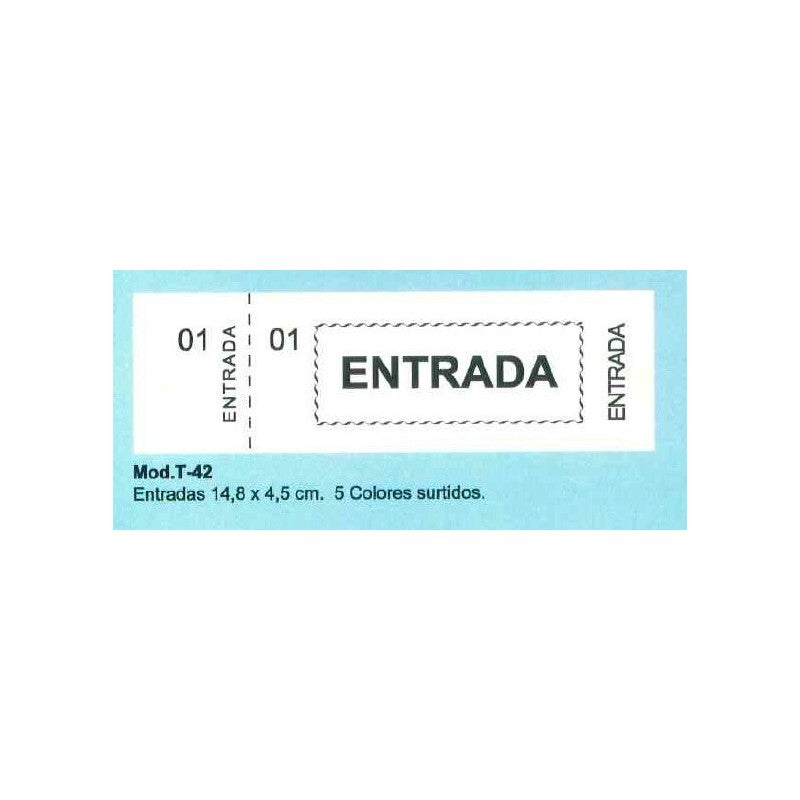 Talonarios Entradas Mod. T-42 | LOAN - Pack de 20 talonarios de 5 colores (4 de cada color),  14,8 x 4,5 cm, 100 tickets por talonario // Ref: 0171624