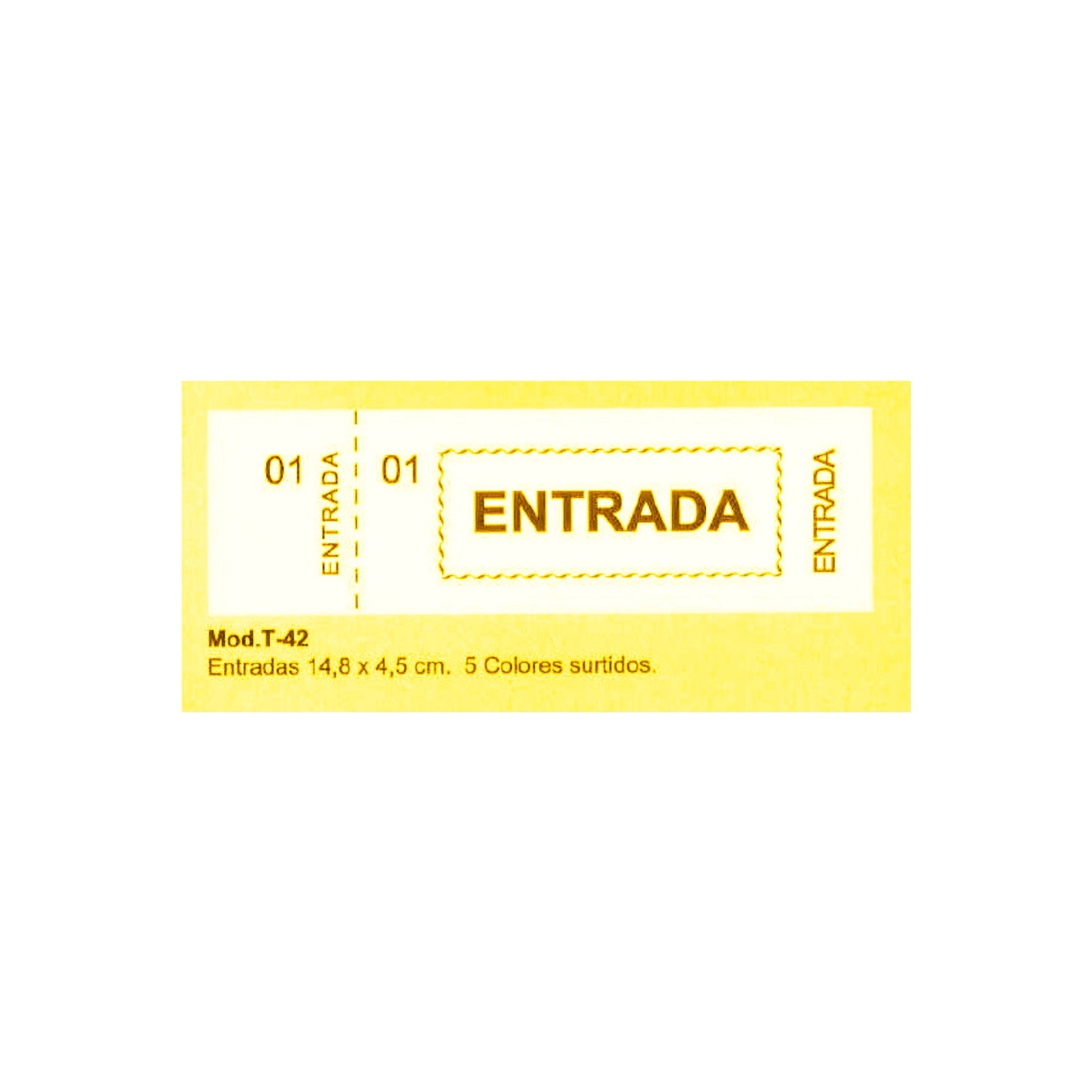 Talonarios Entradas Mod. T-42 | LOAN - Pack de 20 talonarios de 5 colores (4 de cada color),  14,8 x 4,5 cm, 100 tickets por talonario // Ref: 0171624