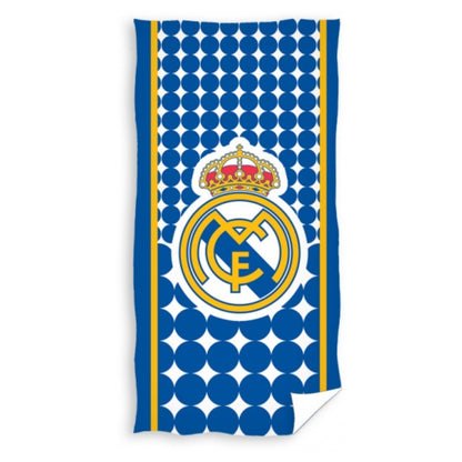 Toalla oficial Real Madrid | OEKOTEX - Toalla de microfibra 100% poliéster, 70x140 cm, estampado geométrico con escudo del equipo // Ref: RM171155