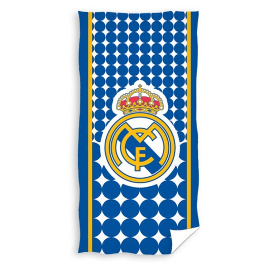 Toalla oficial Real Madrid | OEKOTEX - Toalla de microfibra 100% poliéster, 70x140 cm, estampado geométrico con escudo del equipo // Ref: RM171155