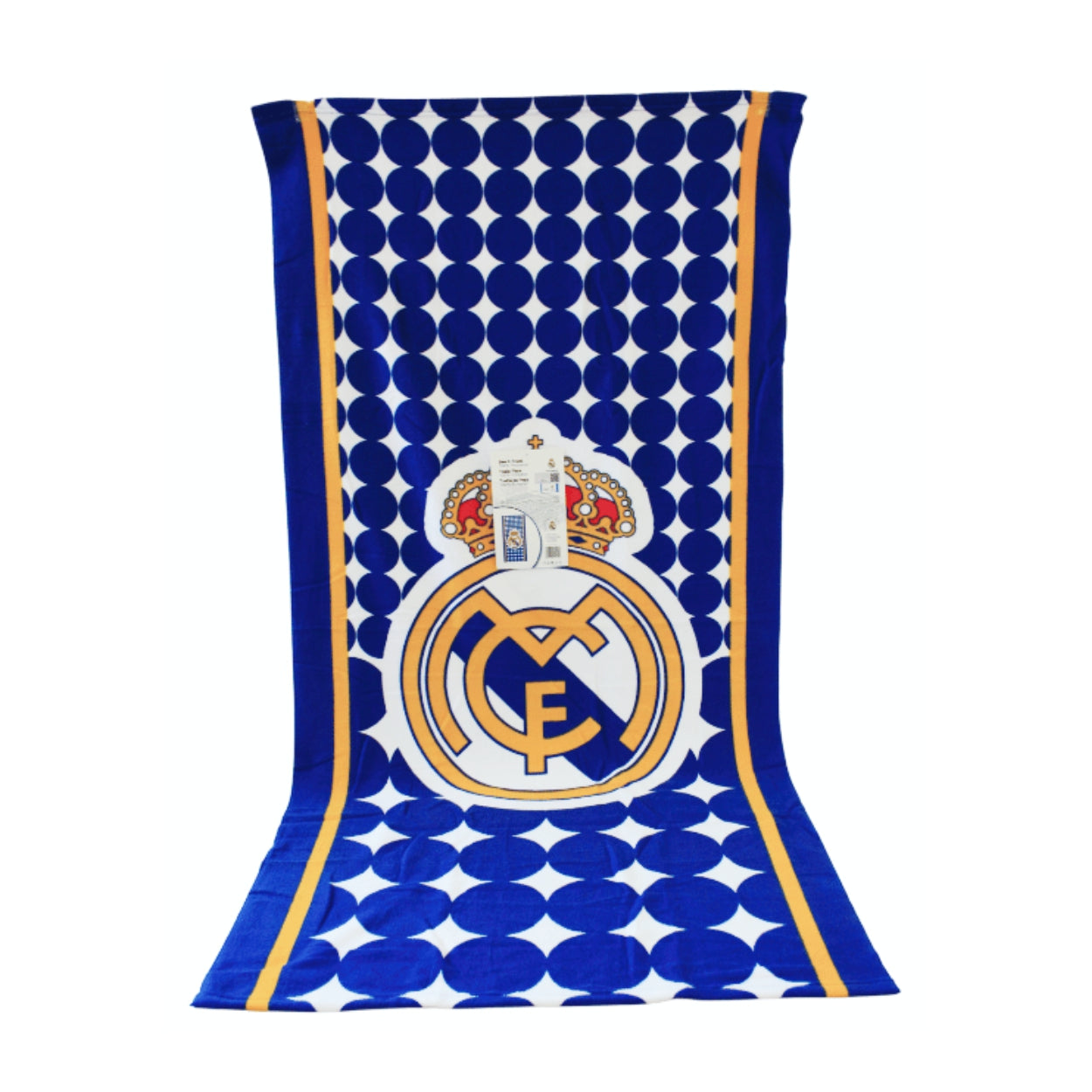 Toalla oficial Real Madrid | OEKOTEX - Toalla de microfibra 100% poliéster, 70x140 cm, estampado geométrico con escudo del equipo // Ref: RM171155