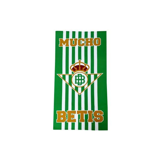 Toalla de baño 'Mucho Betis', producto oficial del Real Betis Balompié | SORICASTEL - Toalla microfibra, rayas verdes y blancas, 180x90 cm // Ref: 02031921AA28