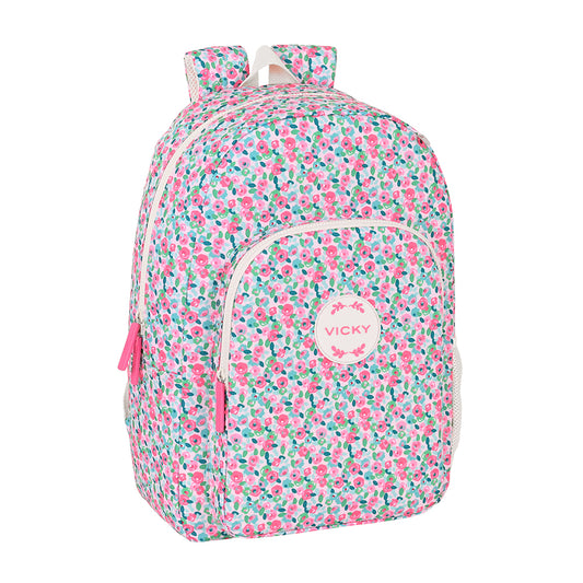 Mochila escolar Vicky MB | SAFTA - Mochila adaptable a carro 46 cm, doble compartimento gran capacidad, diseño floral // Ref: 612236876