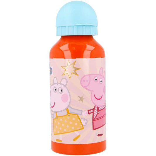 Botella de aluminio de 400 ml de capacidad decorada con dibujo de Peppa Pig.