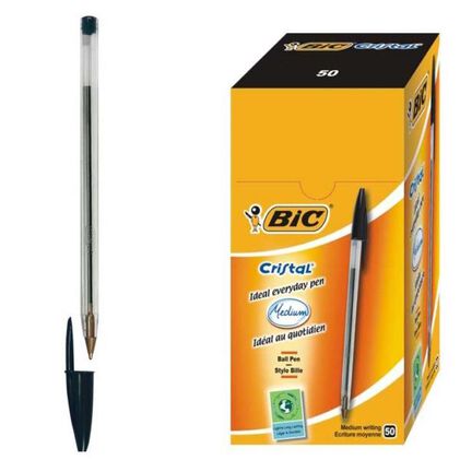 Bolígrafo BIC Cristal, negro, caja de 50 unidades