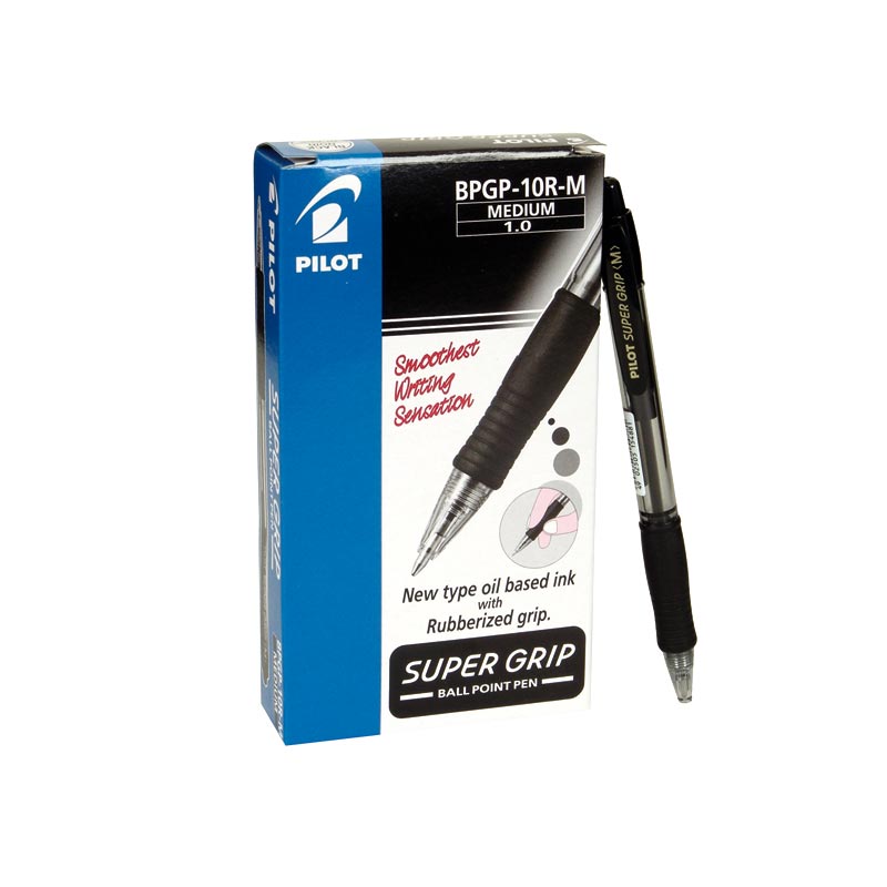 Bolígrafo PILOT 'Super Grip (M)', negro - Caja 12 unidades