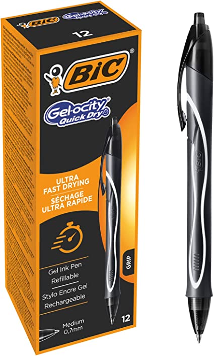 Bolígrafo BIC Gelocity "Quick dry", negro, caja 12 unidades