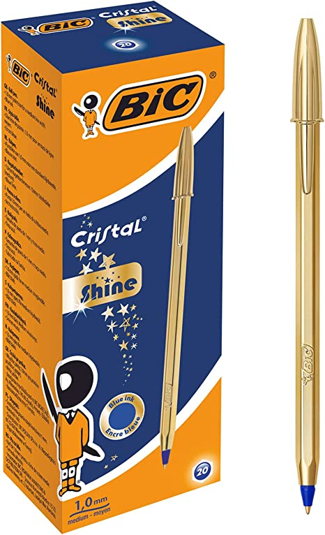 Bolígrafo BIC 'Shine Oro', azul - Caja 20 unidades