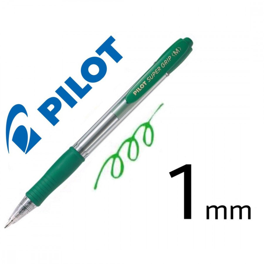 Bolígrafo PILOT 'Super Grip (M)', verde - Caja 12 unidades