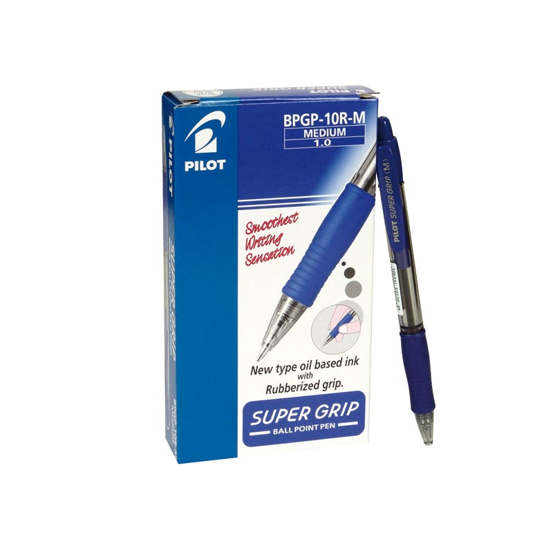 Bolígrafo PILOT SuperGrip 'M', azul - Caja 12 unidades