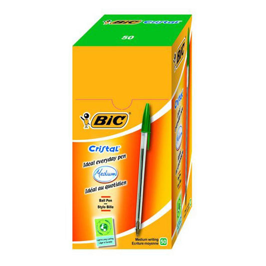 Bolígrafo BIC Cristal, verde, caja de 50 unidades