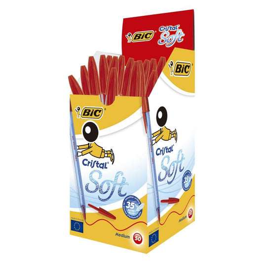 Bolígrafo BIC Cristal Soft, rojo, caja de 50 unidades