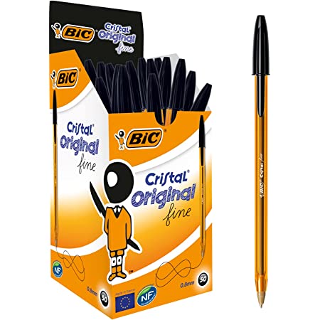 Bolígrafo BIC Cristal fino, negro Caja de 50 unidades