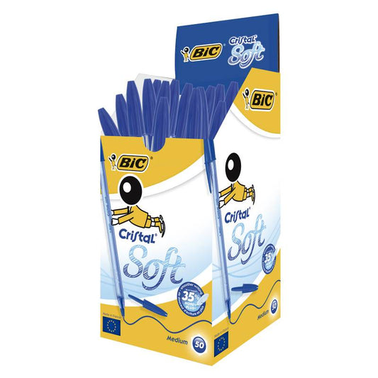 Bolígrafo BIC Cristal Soft, azul ,caja de 50 unidades