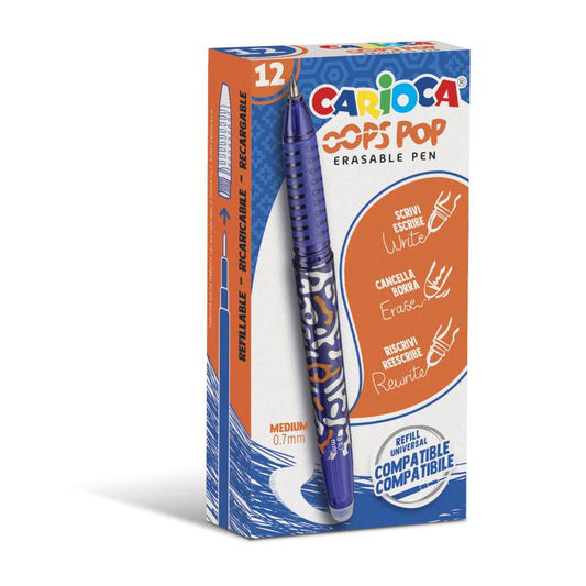 Bolígrafo borrable Carioca "Oops Pop" azul, caja de 12 unidades