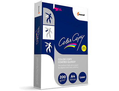 Papel fotocopiadora color copy glossy din a4 200 gramos paquete 250 hojas.