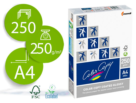 Papel fotocopiadora color copy glossy din a4 250 gramos paquete 250 hojas.