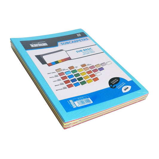 Subcarpeta tamaño A4 praxton colores variados , gramaje 180 , Paquete 25 unidades