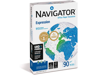 Papel fotocopiadora navigator tamaño din a4  grosor 90 gramos,  paquete de 500 hojas.