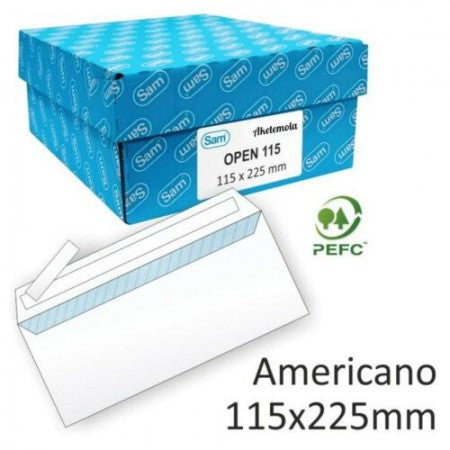 Caja sobre americano 115 x 225 mm, blanco, caja 500 unidades